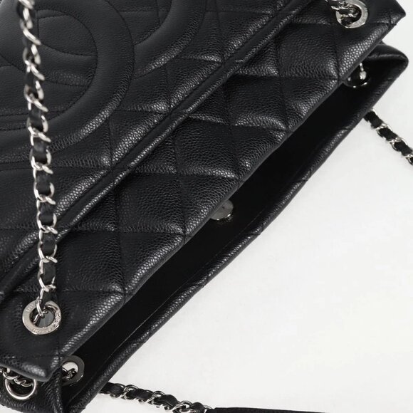 CHANEL Matelasse COCO Mark Chain Bag Grained Calf Skin Black Silver CC Auth - Picture 9 of 15